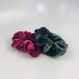 Two Washable Pink and Blue Velvet Scrunchies